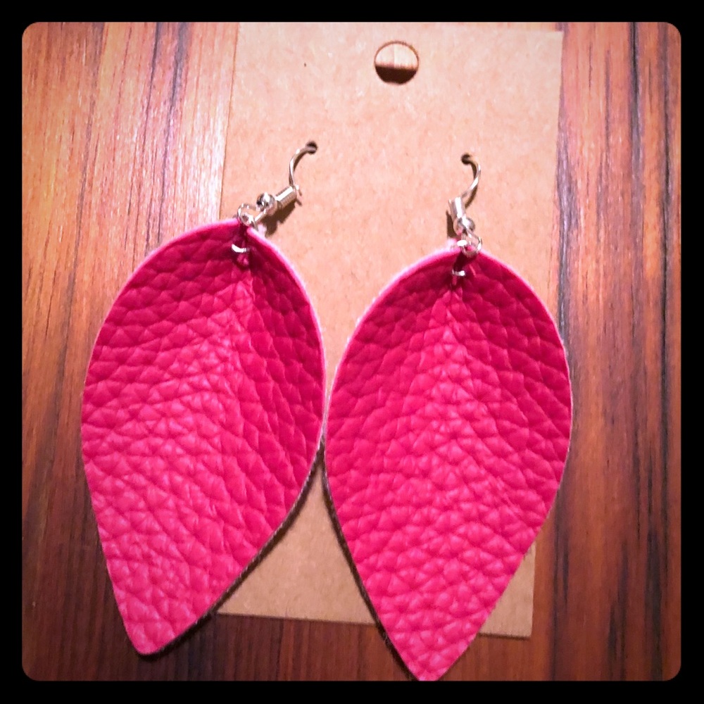 Hot pink handmade leather earrings